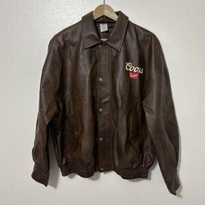 Coors Size XL Brown Vegan Leather Graphic Bomber Jacket Rodeo Cowboy Western